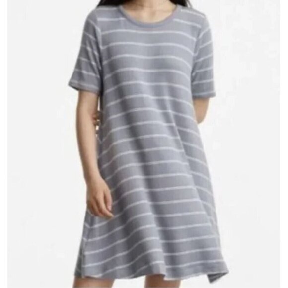 Lou and Grey Dress Womens Large Gray Striped Short Sleeve A Line Comfy Cozy Soft - Picture 1 of 7